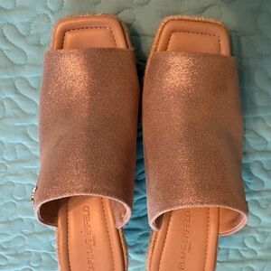 Karl Lagerfeld Women's Shimmering Off Pink Rose Gold Mules